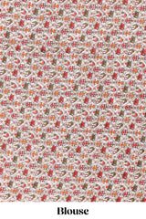 Borderless china rose-pink butterfly motifs south cotton saree with contrast printed blouse