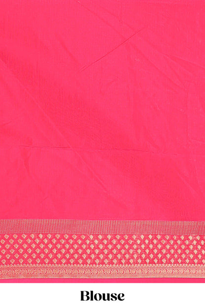 Orange floral zari butta semisilk cotton saree with contrast zari border and striped pallu