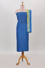 Blue embroidery chudidhar material with contrast solid pant and floral dupatta