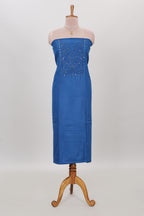 Blue embroidery chudidhar material with contrast solid pant and floral dupatta