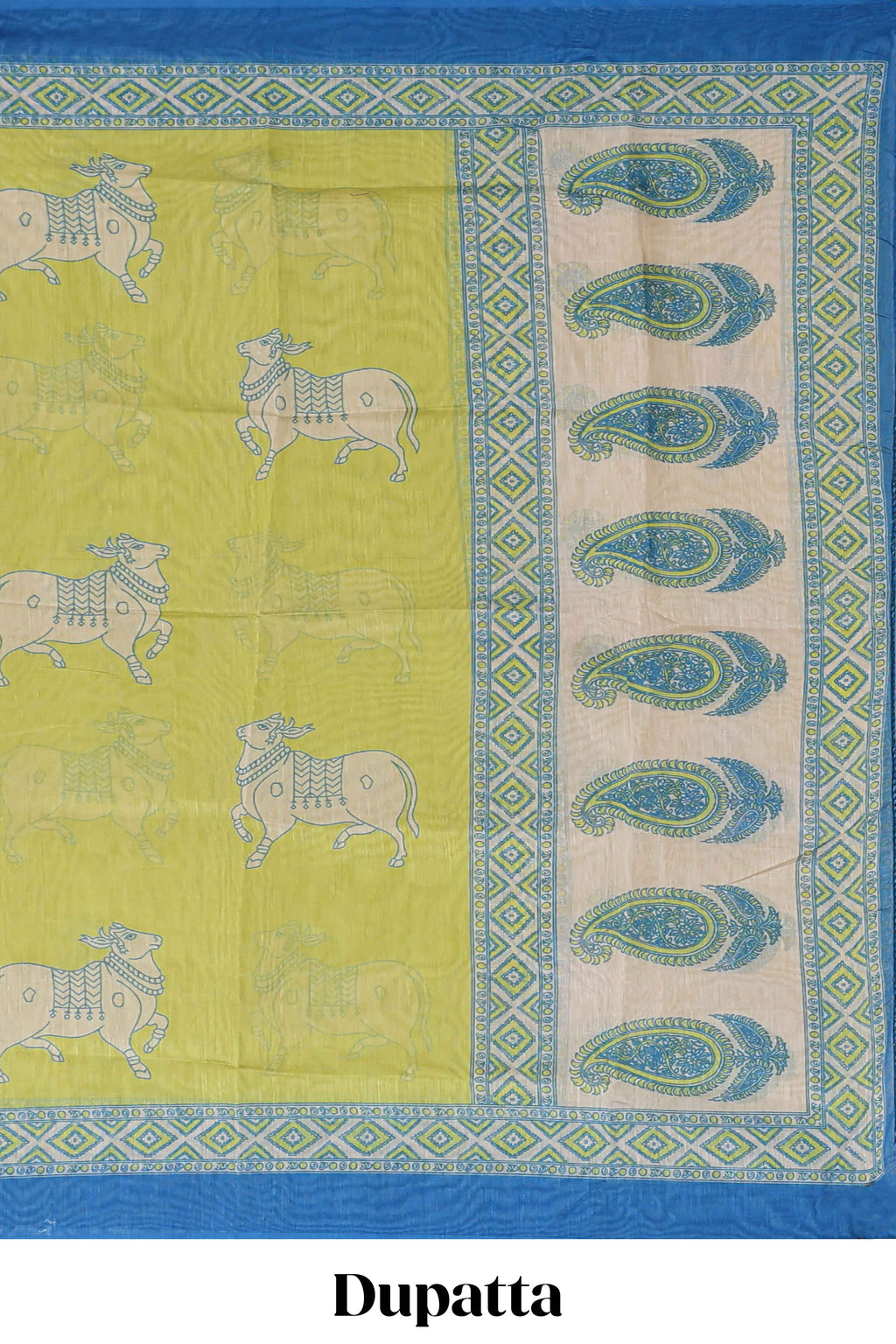 Blue embroidery chudidhar material with contrast solid pant and floral dupatta