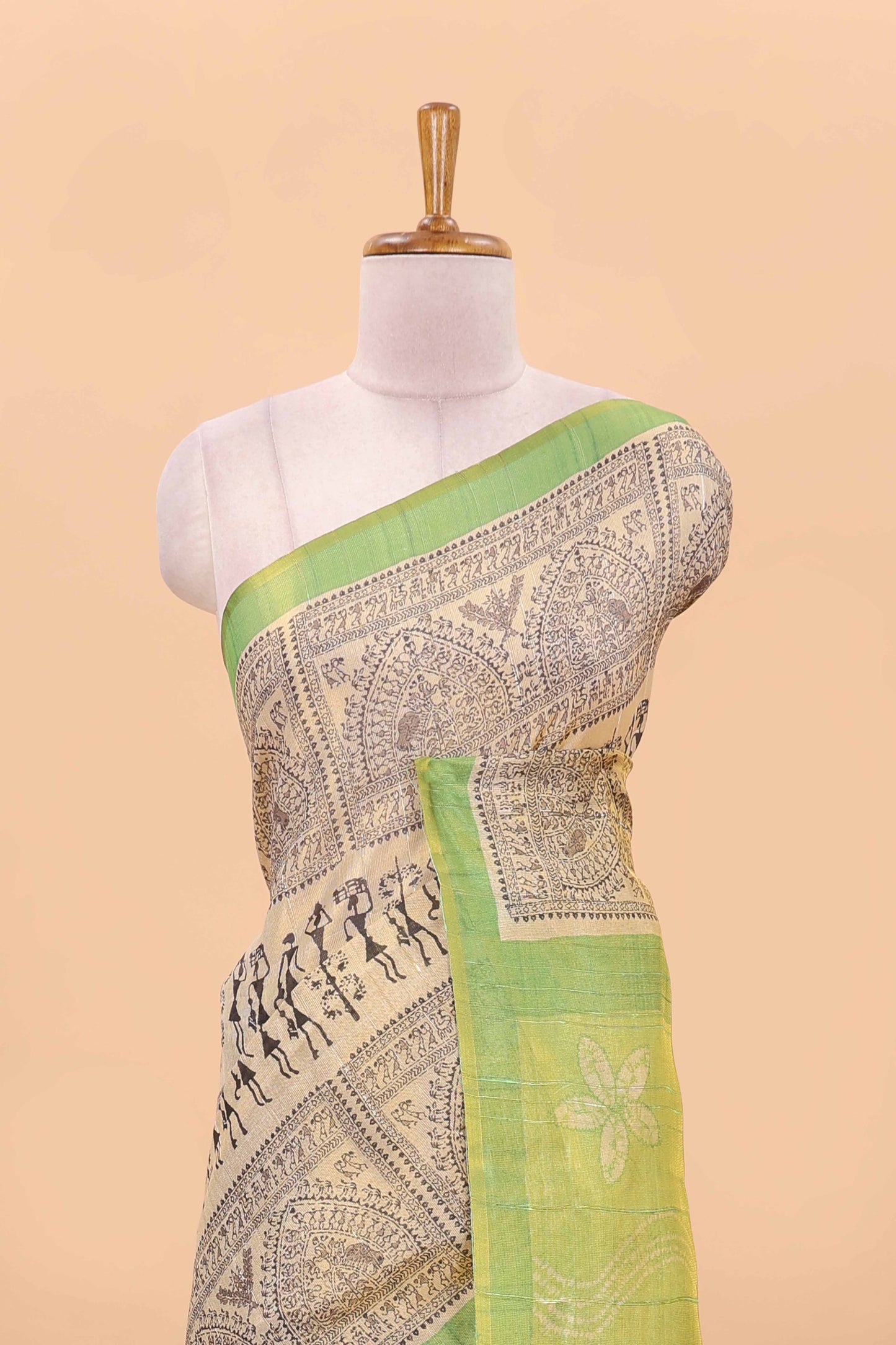 Sandal semi tussar digital batik print saree with contrast blouse and pallu
