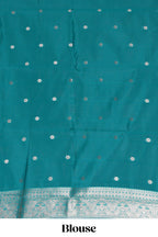Midnight green checked zari motifs art silk saree with self zari border and matching zari motifs blouse