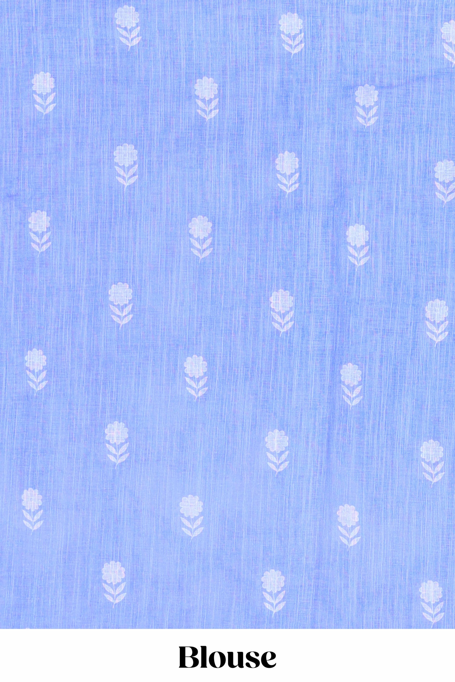 Blue linen cotton saree with floral buttas and butterfly motifs border, Printed self pallu and blouse