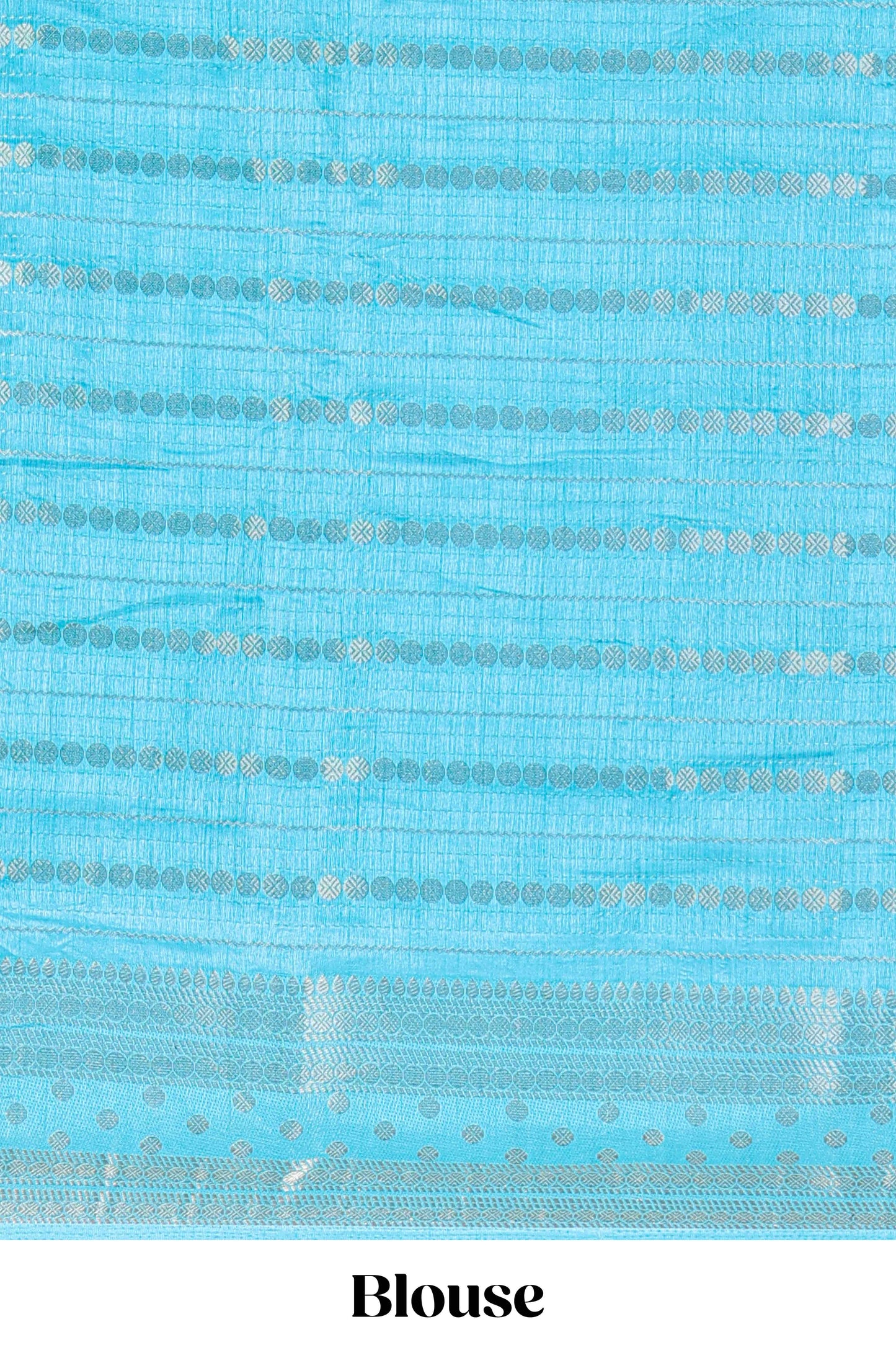 Blue striped semi raw silk saree rudraksha zari butta and contrast printed pallu and border