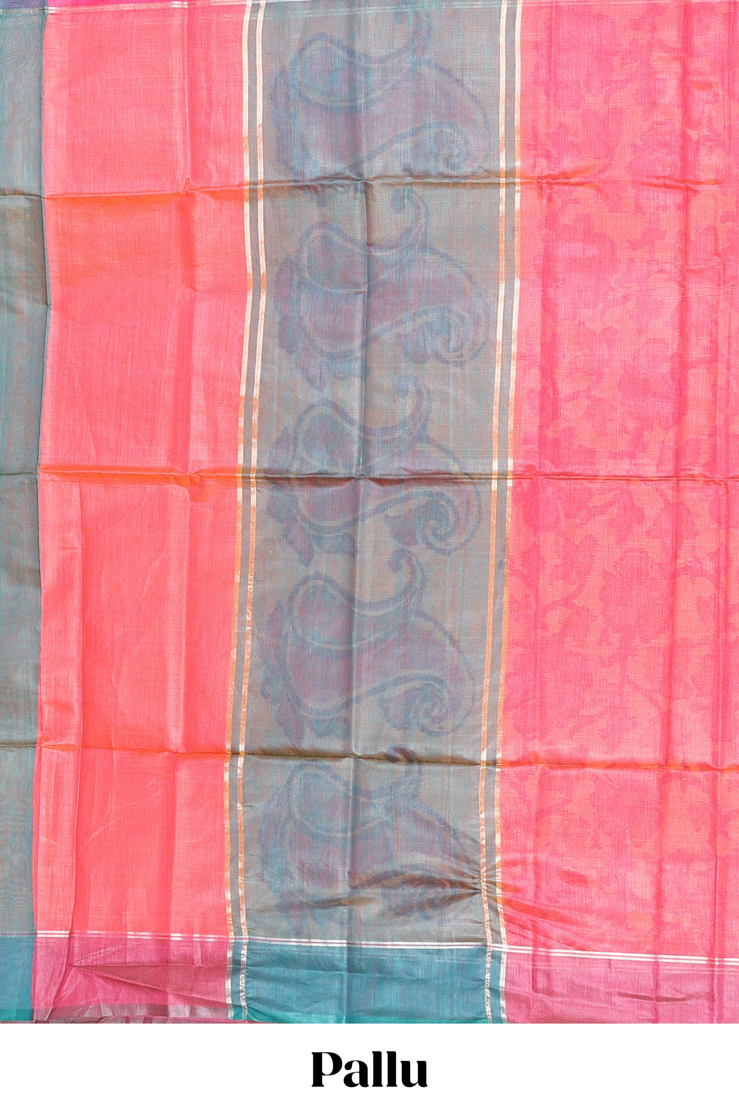 Orange floral motifs ikkat cotton saree with contrast border floral design striped pallu