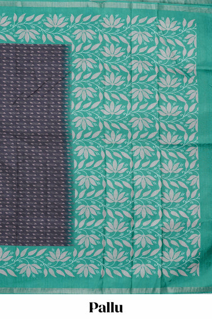 Black geomentric design motifs art tussar saree with contrast border and blouse