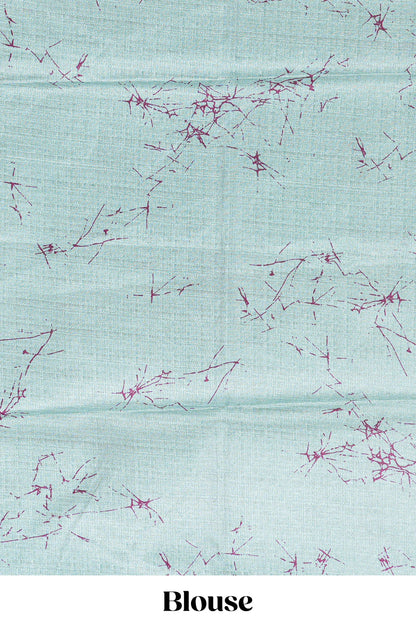 Green khadi cotton saree with adire batik print on body and pallu with matching blouse