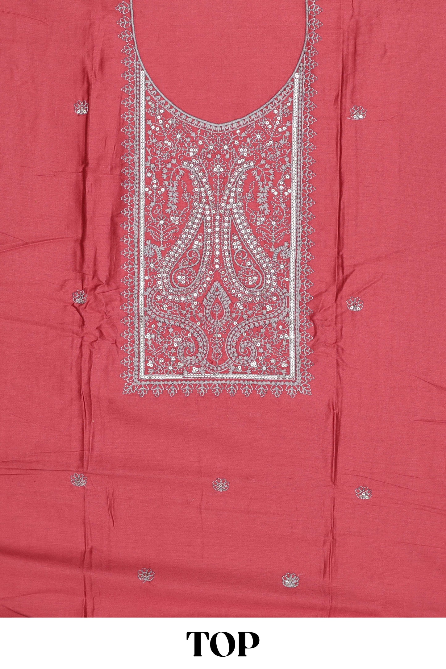 Red embroidered cotton silk chudidhar material with sequin work