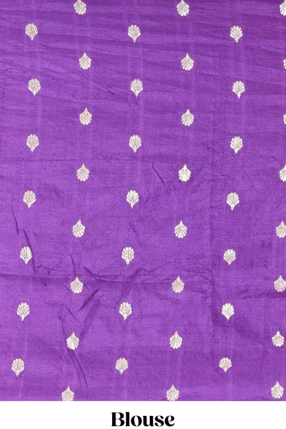 Blue viscose dola silk saree with all over checked butta design, contrast zari border and pallu