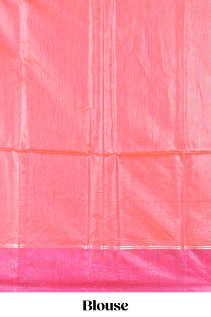 Orange floral motifs ikkat cotton saree with contrast border floral design striped pallu