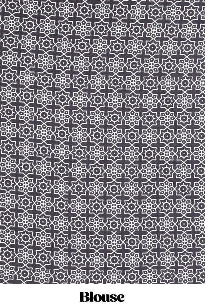 Black satin ajrakh modal printed saree with striped body and geometric print border and pallu