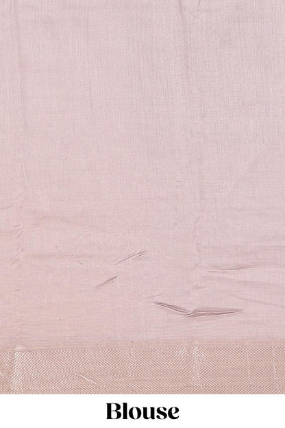 Peach floral print chanderi cotton saree with zari pallu