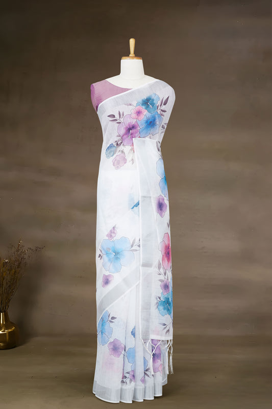 White Printed Sarees