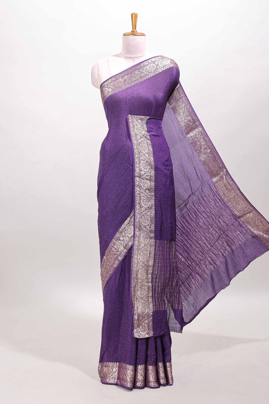 Violet zari weaving all over body dola silk saree with self zari border and matching blouse