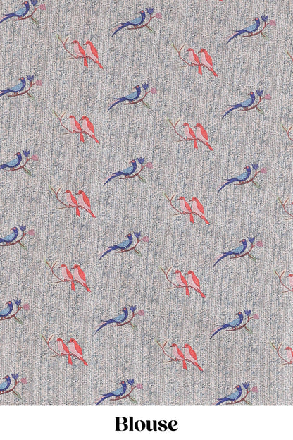 Blue art tussar silk saree with traditional dot print and paithani-style floral and animal motifs