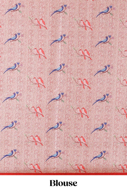 Red art tussar silk saree with traditional dot print and paithani-style floral and animal motifs