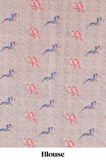 Brown art tussar silk saree with traditional dot print and paithani-style floral and animal motifs