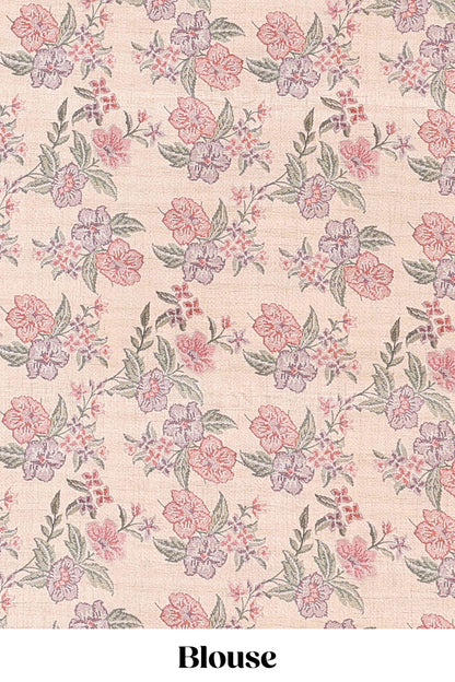 Lavender art tussar silk saree with rich floral zari butta weave and cream floral border and pallu