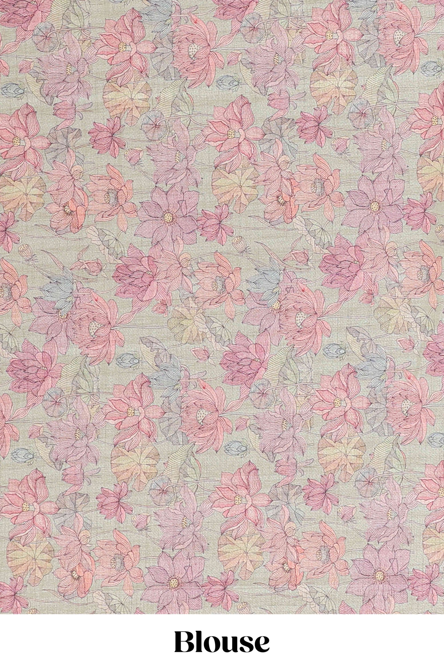 Beige art tussar silk saree with small zari butta weaving and floral print pale green border and pallu