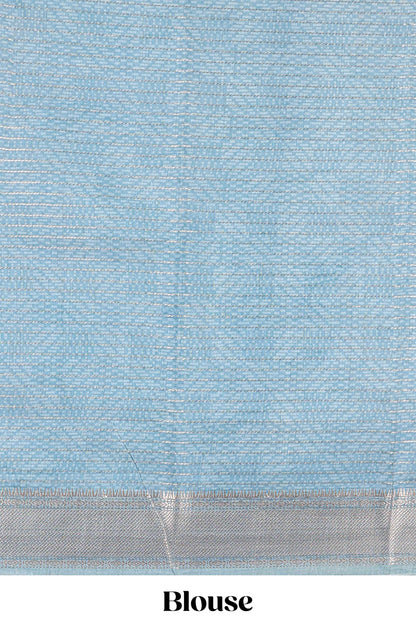 Peach assam silk saree with geometric print body, contrast zari border, and zari stripe pallu