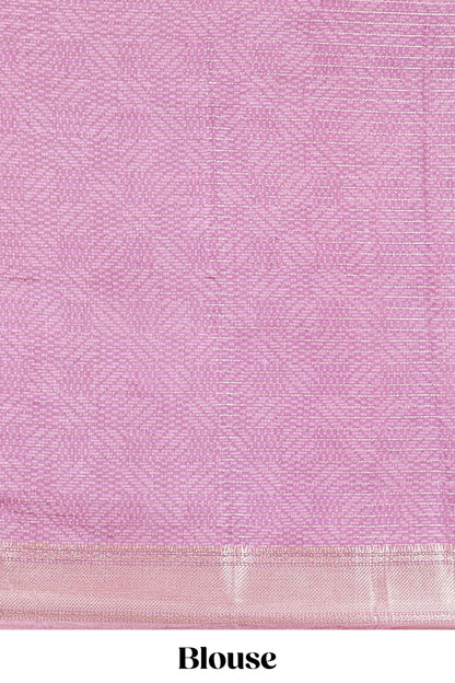 Turquoise blue assam silk saree with geometric print body, contrast zari border, and zari stripe pallu