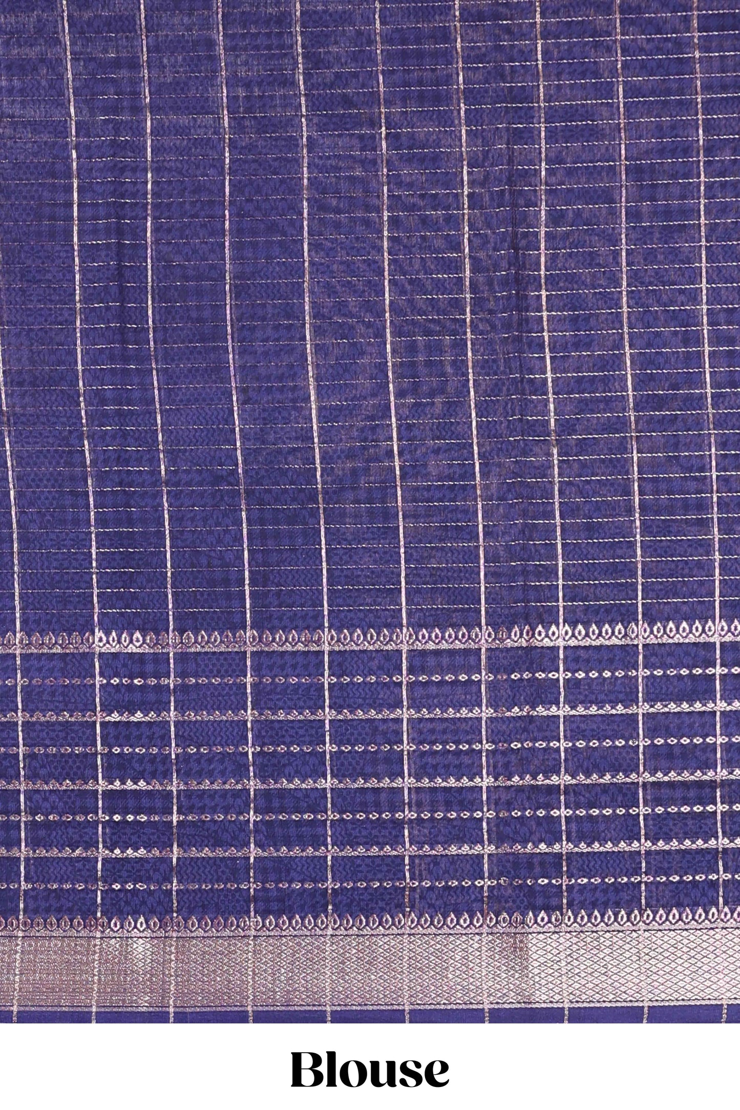 Turquiose blue assam silk saree with geometric print, contrast border with zari checks, and Pallu