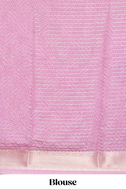 Balck assam silk saree with vertical zari lines, pink floral print and zari stripe pallu