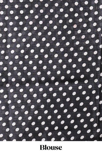 Borderless black floral print south cotton saree with matching butta blouse