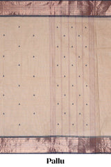 Beige butta chettinad cotton saree with contrast border and matching blouse