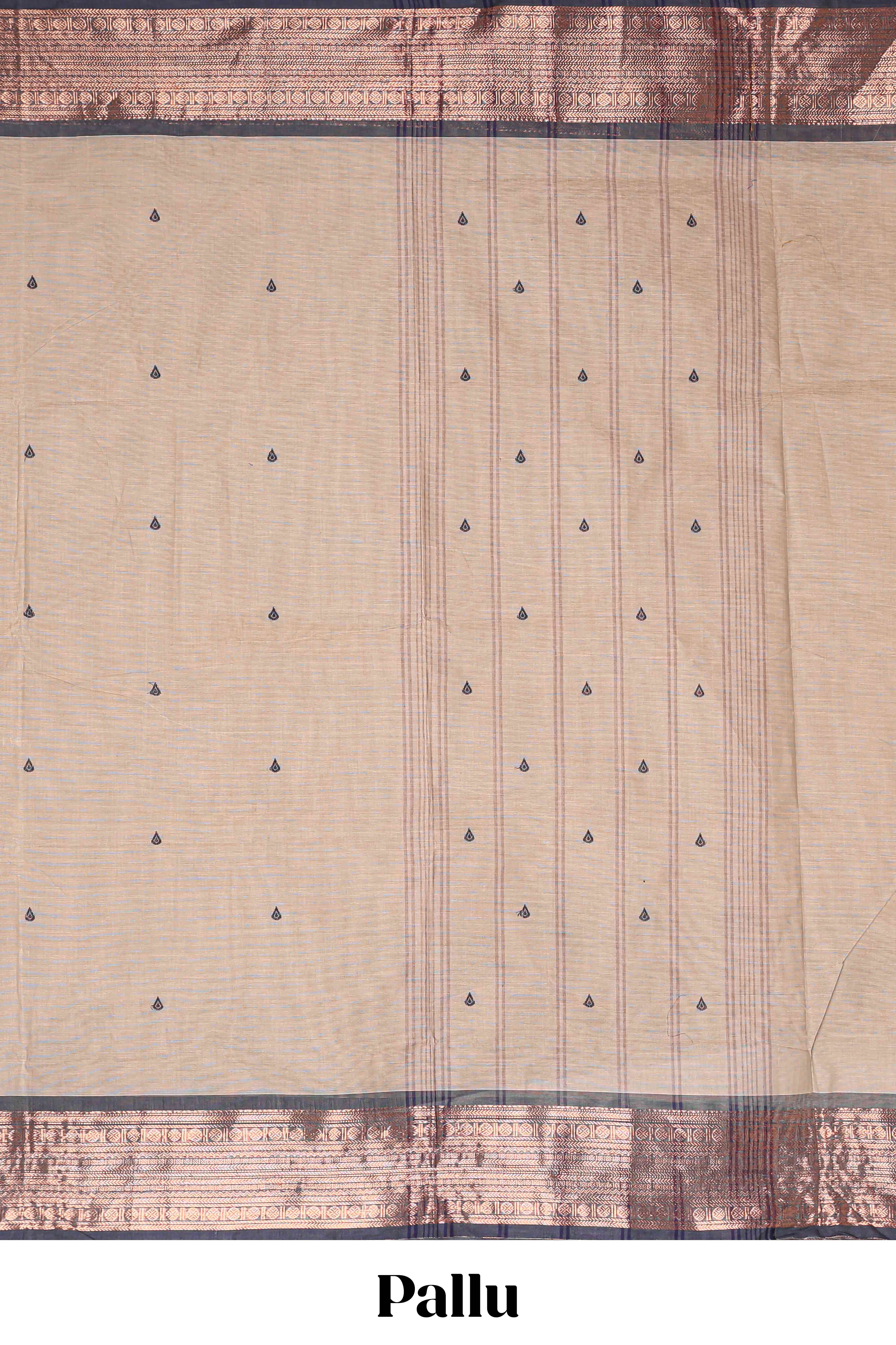 Beige butta chettinad cotton saree with contrast border and matching blouse