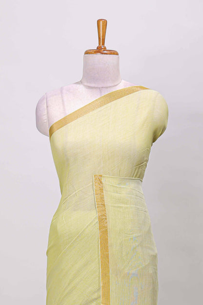 Green plain south cotton saree with zari border and pallu