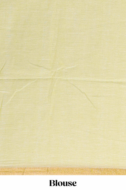 Green plain south cotton saree with zari border and pallu