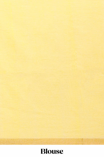 Yellow plain south cotton saree with zari border and pallu