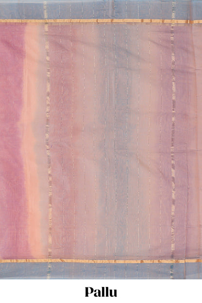 Multi color plain ikkat cotton saree with self border and zari striped pallu