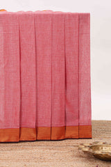 Pink plain narayanapet cotton saree with contrast zari border and stripe pallu