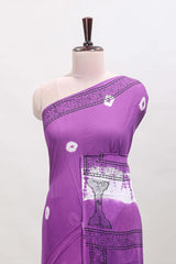 Lavender shibori printed mul mul cotton saree with self border and blouse