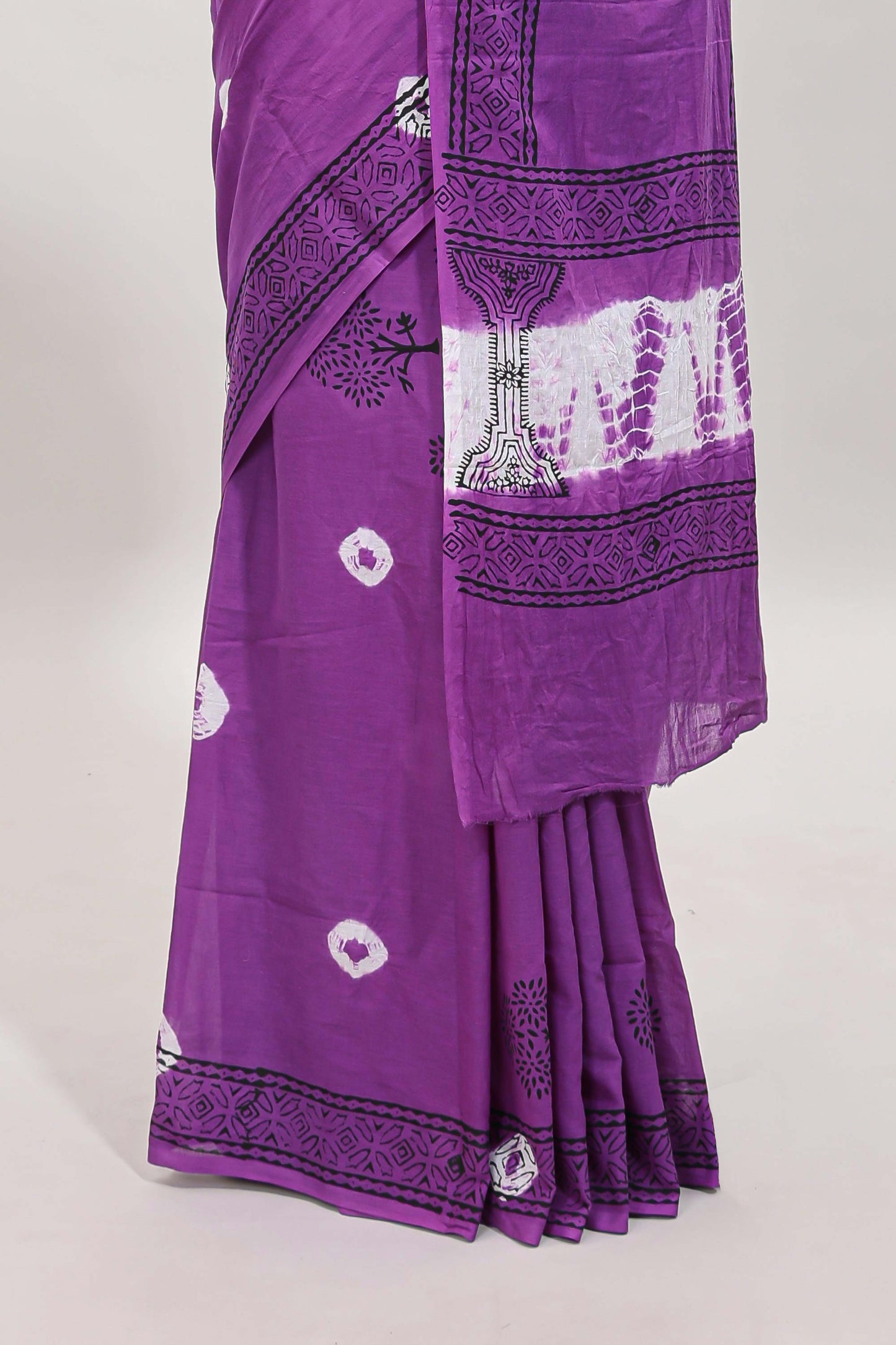 Lavender shibori printed mul mul cotton saree with self border and blouse
