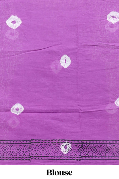 Lavender shibori printed mul mul cotton saree with self border and blouse