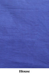 Borderless white and blue dual shade floral design mul mul cotton saree with matching blouse