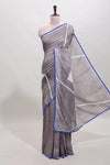 Grey geometric design mul mul cotton saree with scallop border and matching blouse