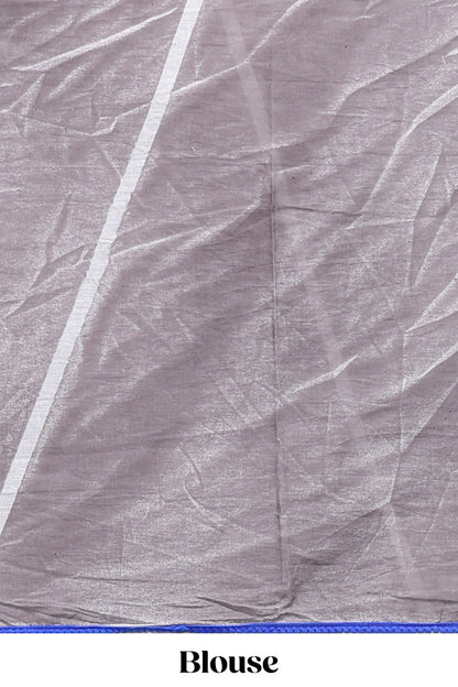 Grey geometric design mul mul cotton saree with scallop border and matching blouse