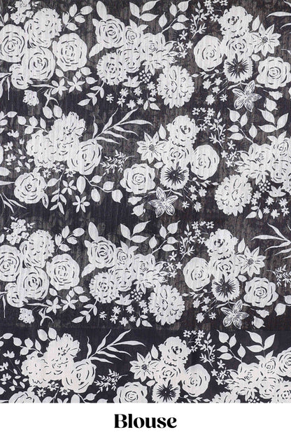 Green linen cotton saree with all-over stripe print and black satin border with floral print pallu