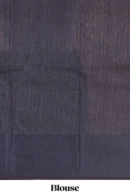 Mustard linen cotton saree with floral digital print, contrast temple border and pallu