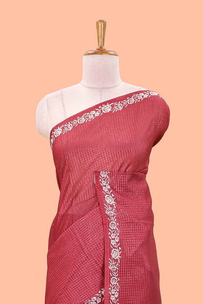 Red kota cotton saree featuring crane bird motif print and contrast pallu