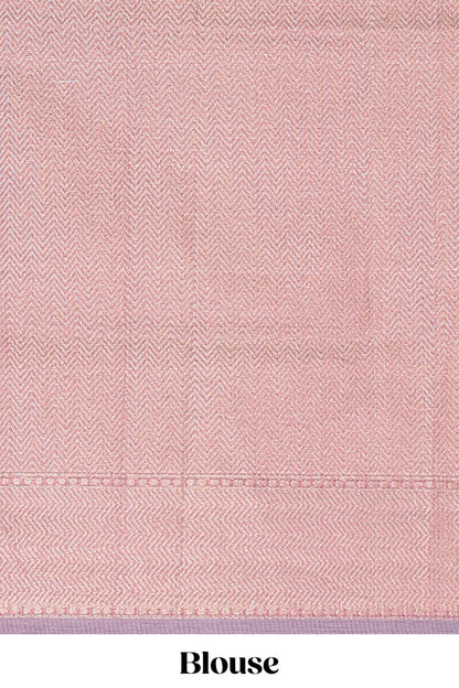 Pink geometric diamond design kota cotton saree with striped pallu and zari border