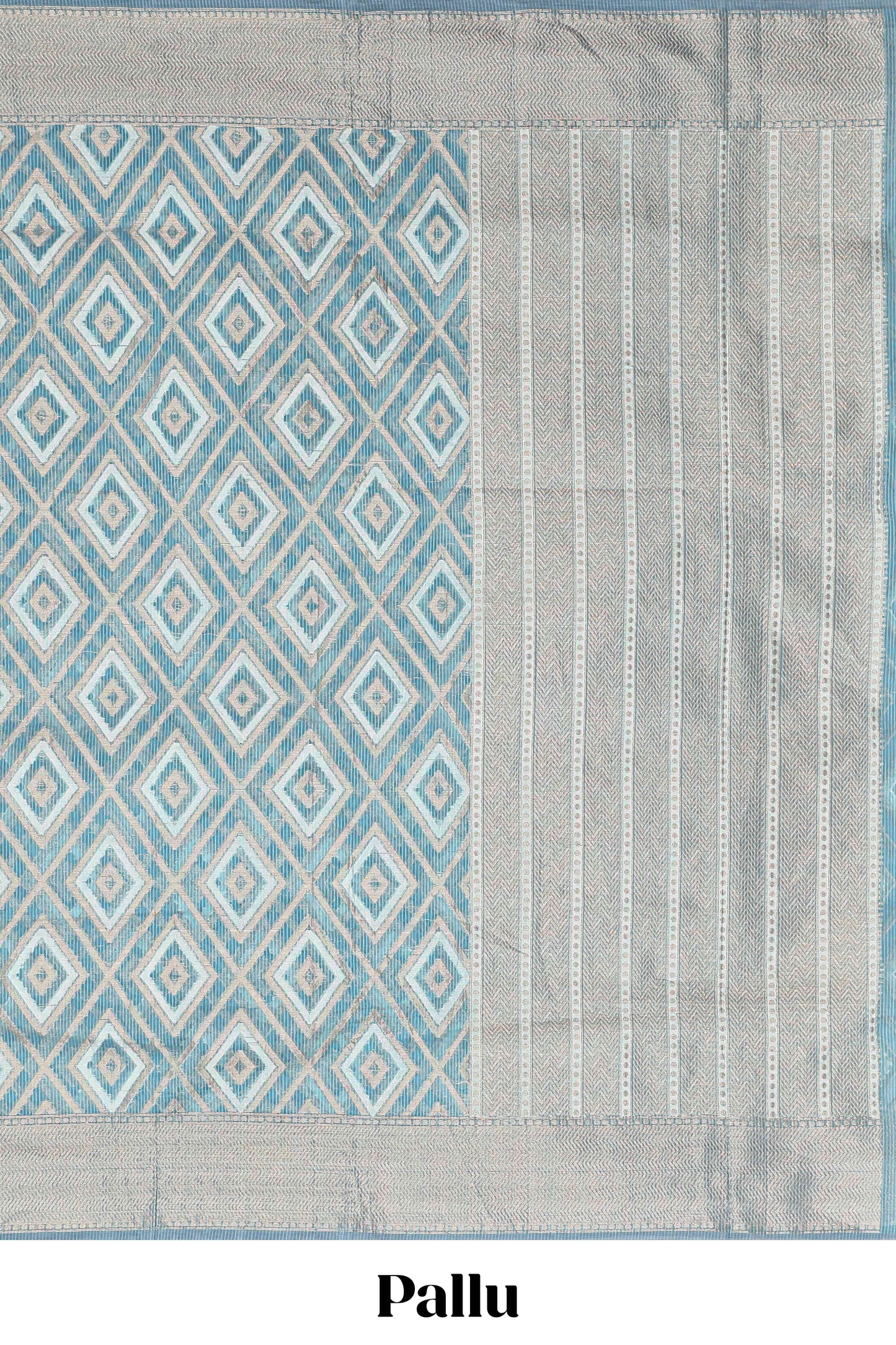 Blue geometric diamond design kota cotton saree with striped pallu and zari border