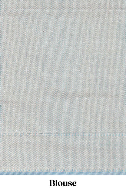 Blue geometric diamond design kota cotton saree with striped pallu and zari border