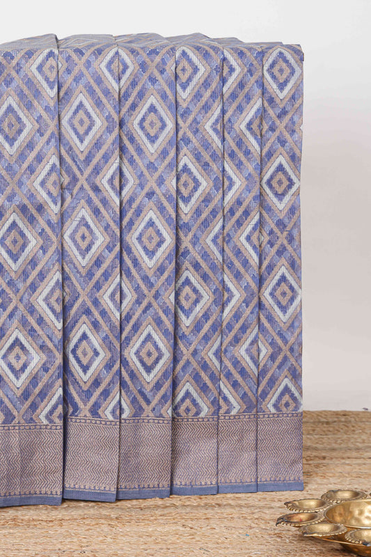 Lavender geometric diamond design kota cotton saree with striped pallu and zari border