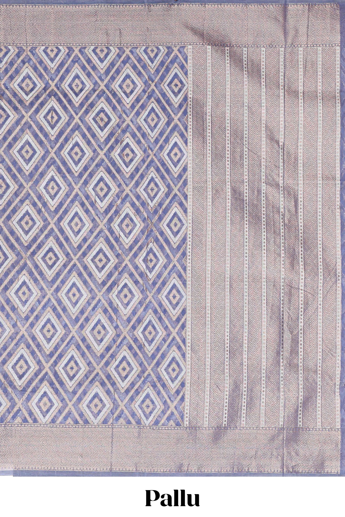 Lavender geometric diamond design kota cotton saree with striped pallu and zari border